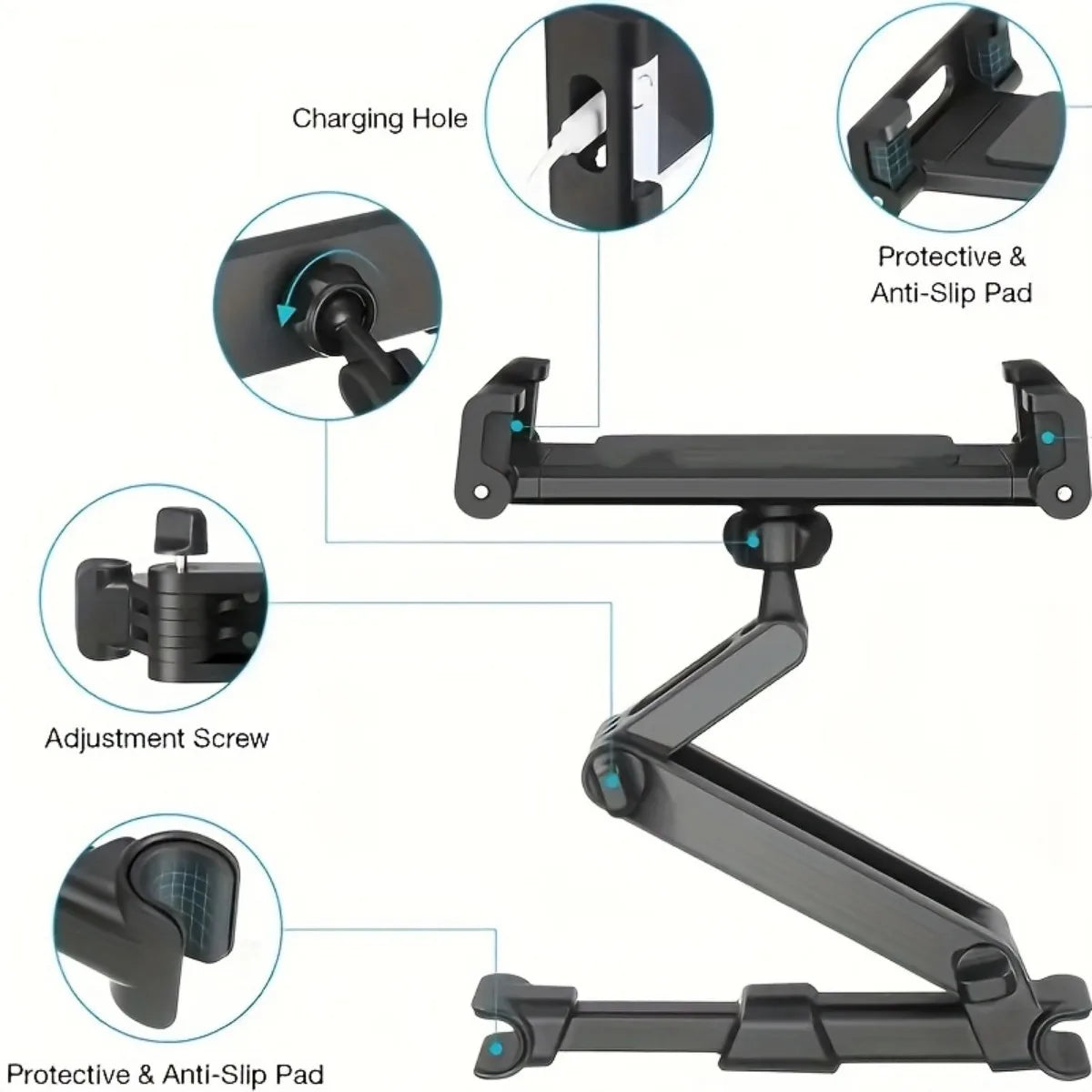Car Back Seat Headrest Tablet Holder 360° Rotation Telescopic Mount Bracket For 4.7-13 Inch Phone iPad Kids Travel Peaceful Pleasures Health and Wellness