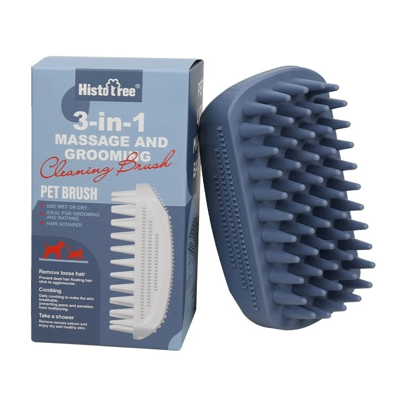 3-Head Silicone Pet Bath Brush – Fur Removal for Cats & Dogs