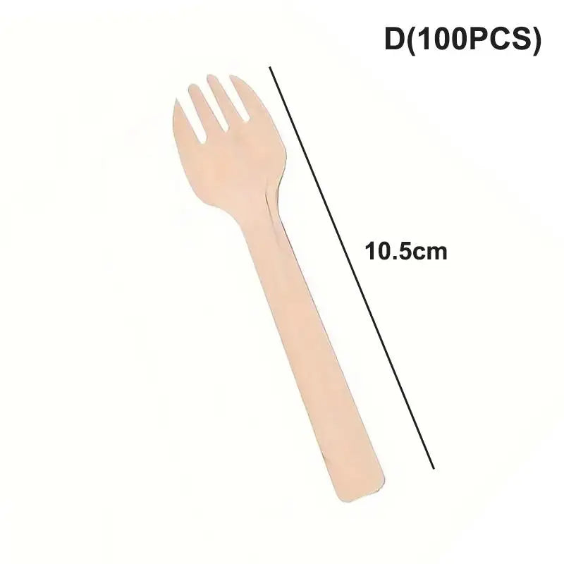 Disposable Wooden Cutlery Set 50/100pcs | Eco-Friendly Utensils Disposable Wooden Cutlery Peaceful Pleasures Health and Wellness 100PCS D