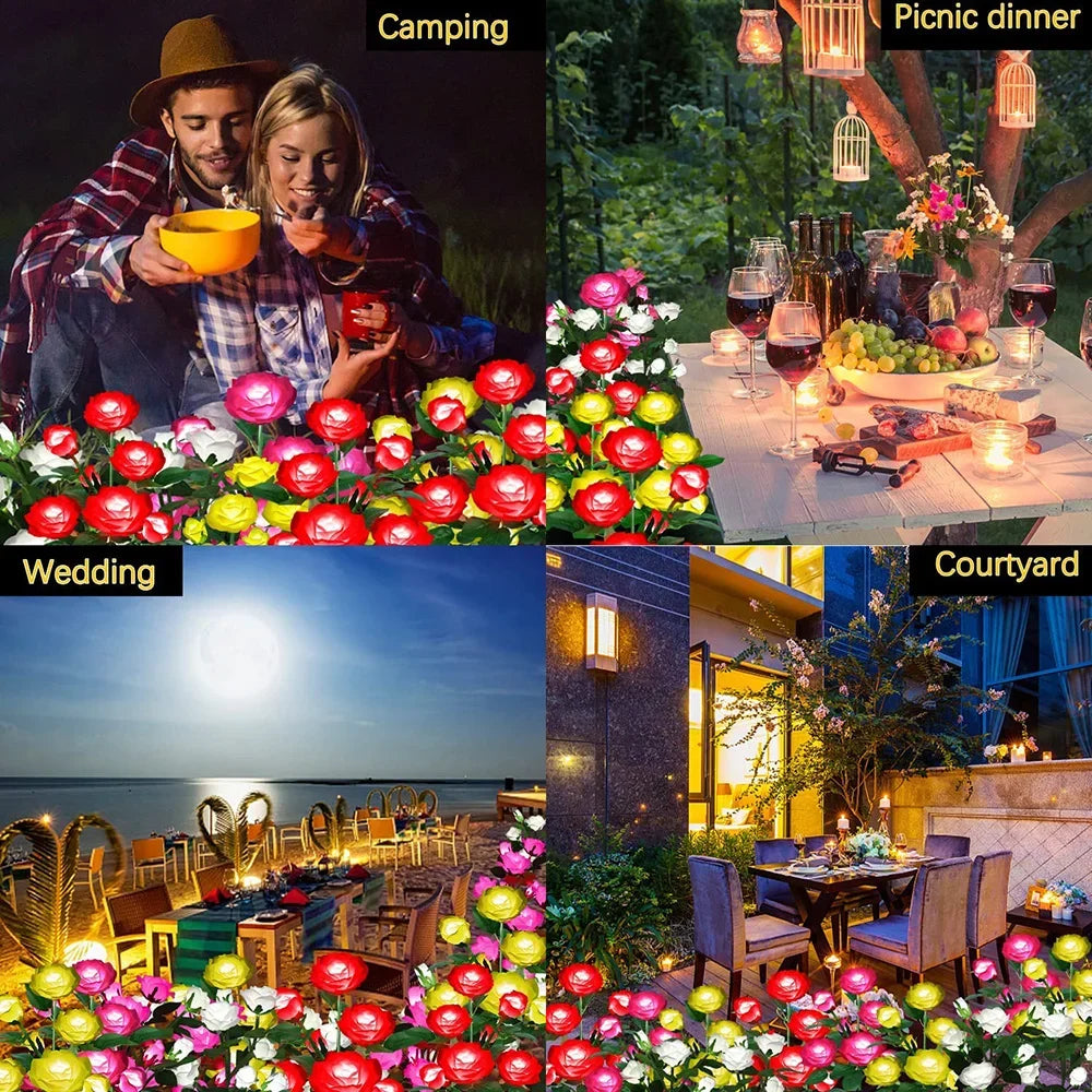 GGbingo 5 Heads Solar Lights Outdoor Decorative Solar Garden Lights Rose Flower Lawn Lamp for Yard Patio Garden Decor Peaceful Pleasures Health and Wellness