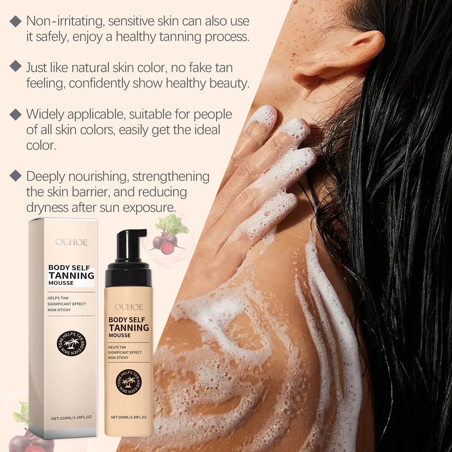 Sunless Self Tanning Mousse – Natural Bronze Glow Face & Body