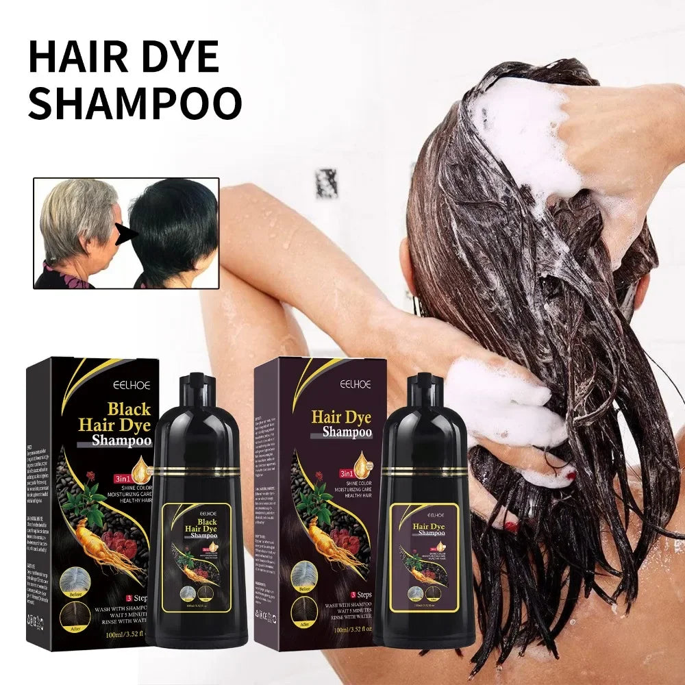 100ml Natural Herbal Hair Dye Shampoo 3 in 1 Hair Color Shampoo for Gary Hair Dark Brown Black for Women & Men Grey Coverage Peaceful Pleasures Health and Wellness