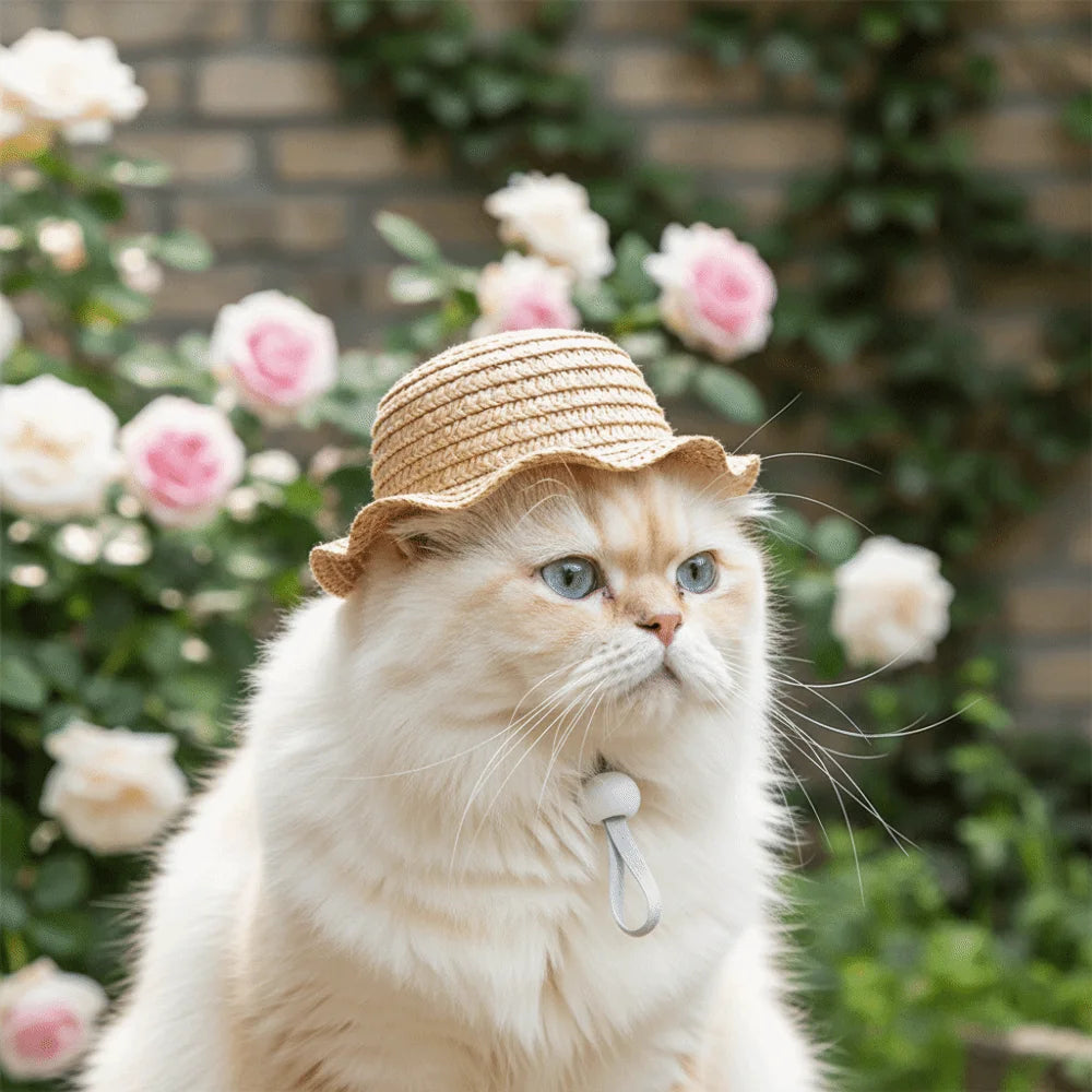 Adjustable Pet Straw Hat | Wide Brim Dog Sun Cap & Photo Prop