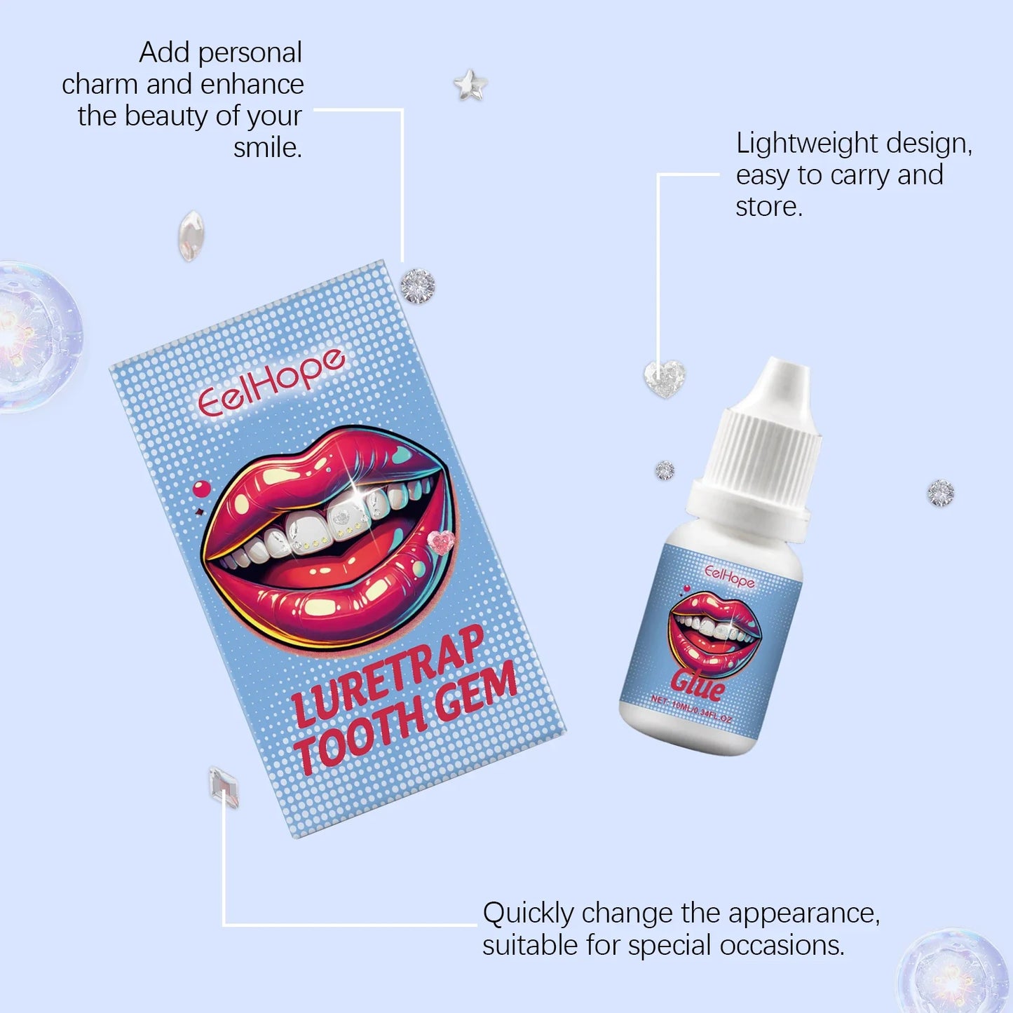 DIY Tooth Gems Kit – 120 Crystal Teeth Jewels + UV Glue