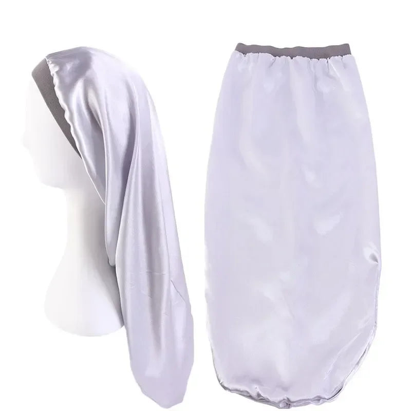 Satin Sleep Cap | Wide Elastic Bonnet for Long Hair Care Satin Sleep Bonnet Peaceful Pleasures Health and Wellness silver