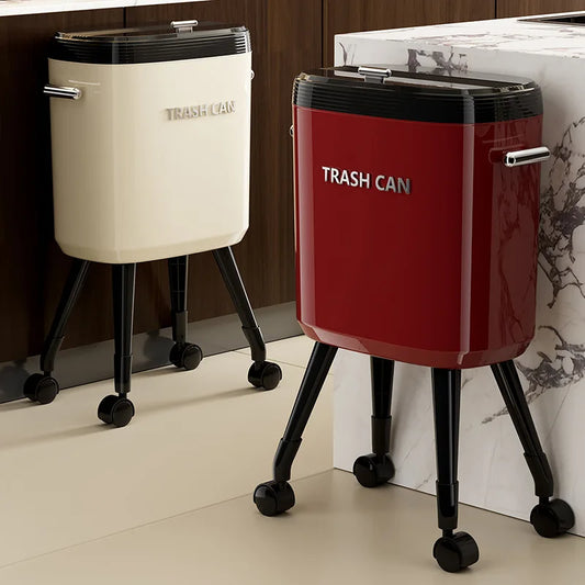 Large Kitchen Trash Can with Wheels & Lid | Tall Pedestal Wheeled Kitchen Trash Can Peaceful Pleasures Health and Wellness