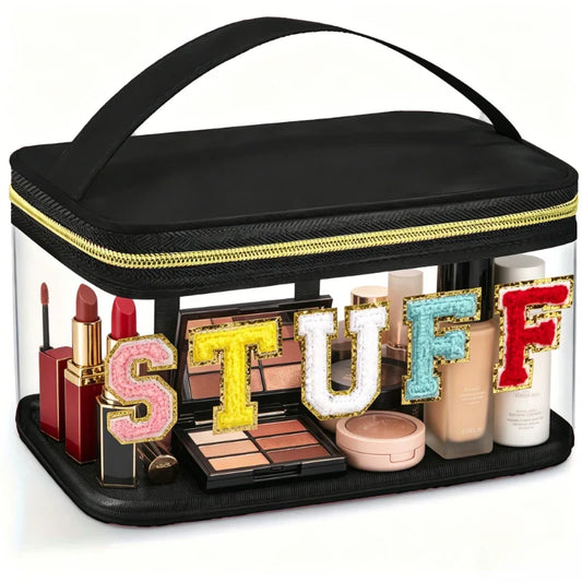 Fashion Letter Patch Clear Nylon Zipper Cosmetic Travel Bag Cosmetic Travel Bag Oasis Select
