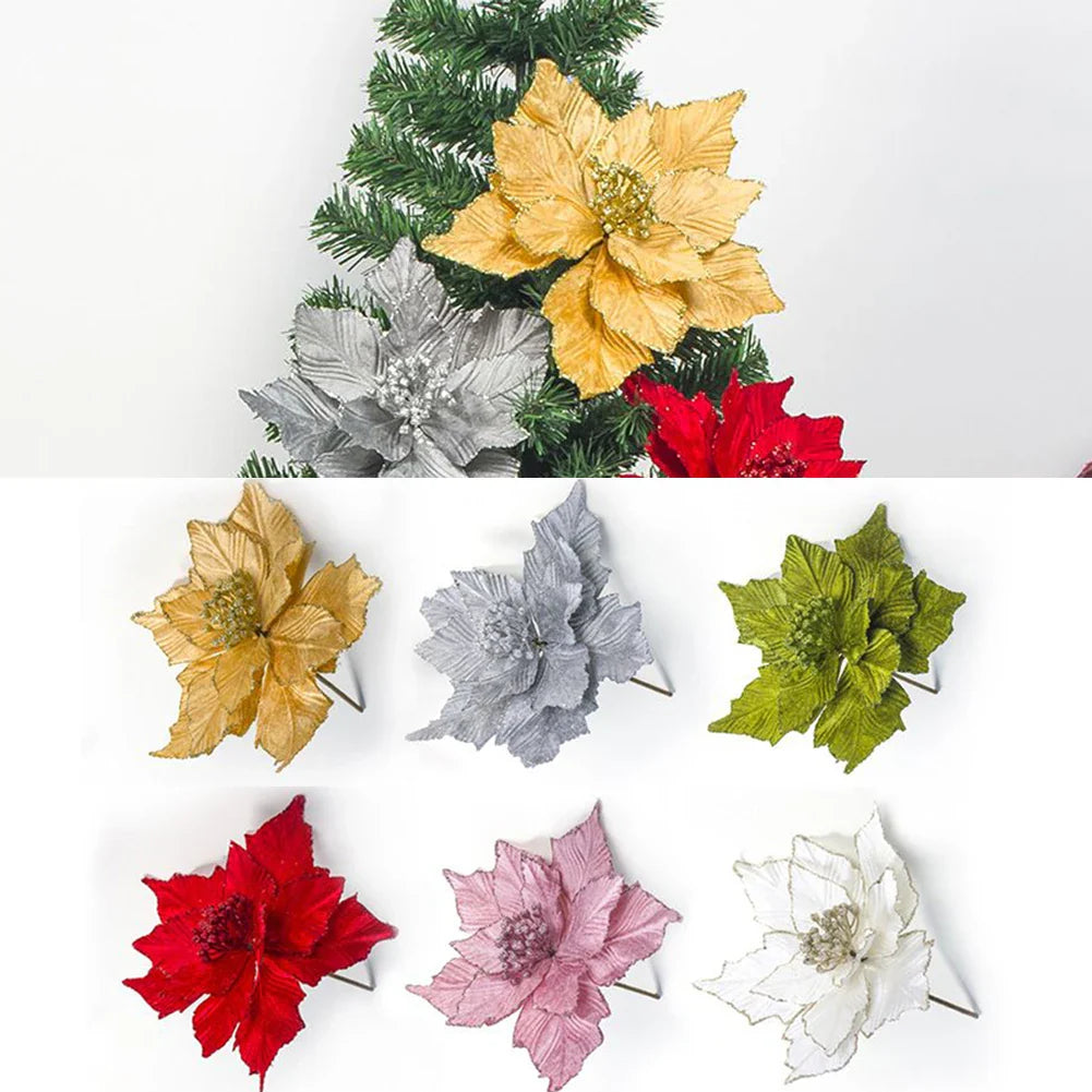 28cm Glitter Poinsettia Christmas Ornament | Artificial Flower