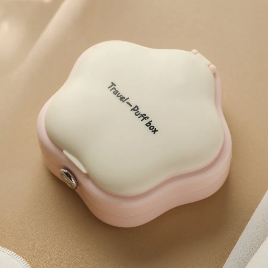 Portable Travel Powder Puff Storage Box Student Breathable Powder Puff with Mirror Dust-proof Makeup Box Small and Exquisite New Peaceful Pleasures Health and Wellness Pink