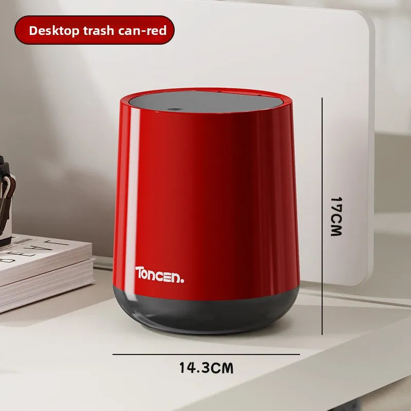 Press-Type Desktop Trash Can, Multi-Functional Covered Waste Bin for Office Bedroom & Living Room - Space-Saving & Odor Control Peaceful Pleasures Health and Wellness Red