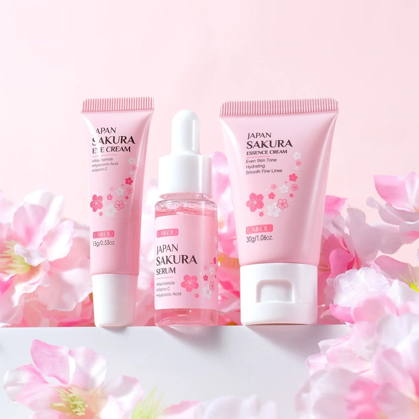 LAIKOU Sakura 3-Piece Hydrating Skin Care Set – Serum, Eye Cream