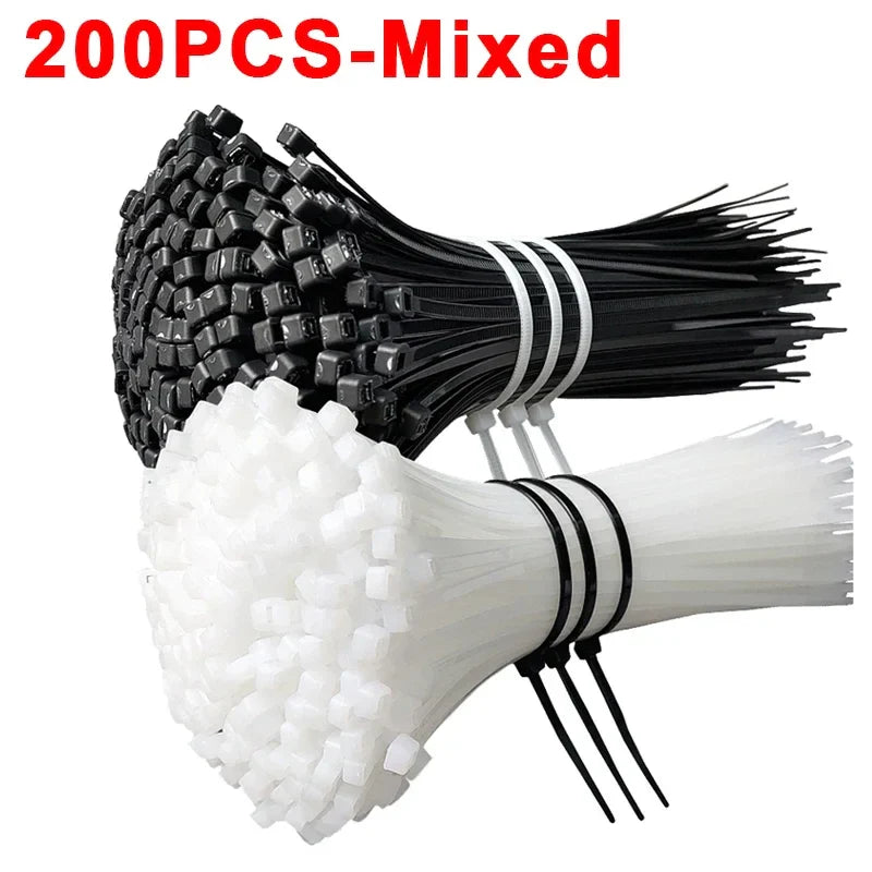 Nylon Cable Ties 100/200Pcs – Self-Locking Reusable Zip Ties