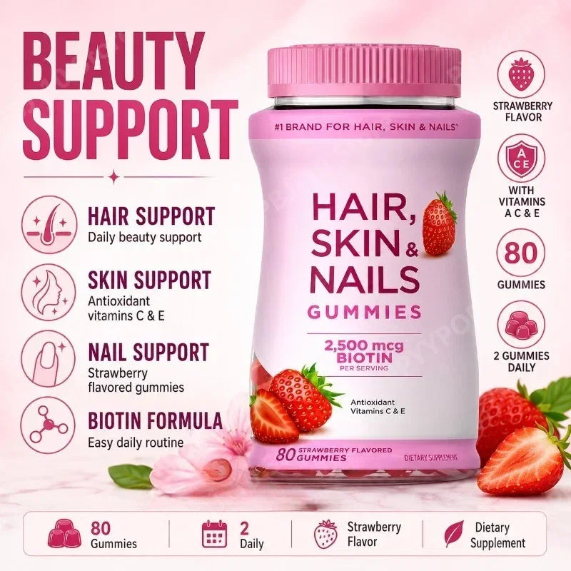 Biotin 2500mcg Hair Skin Nails Gummies – Vitamins A C E | 80ct