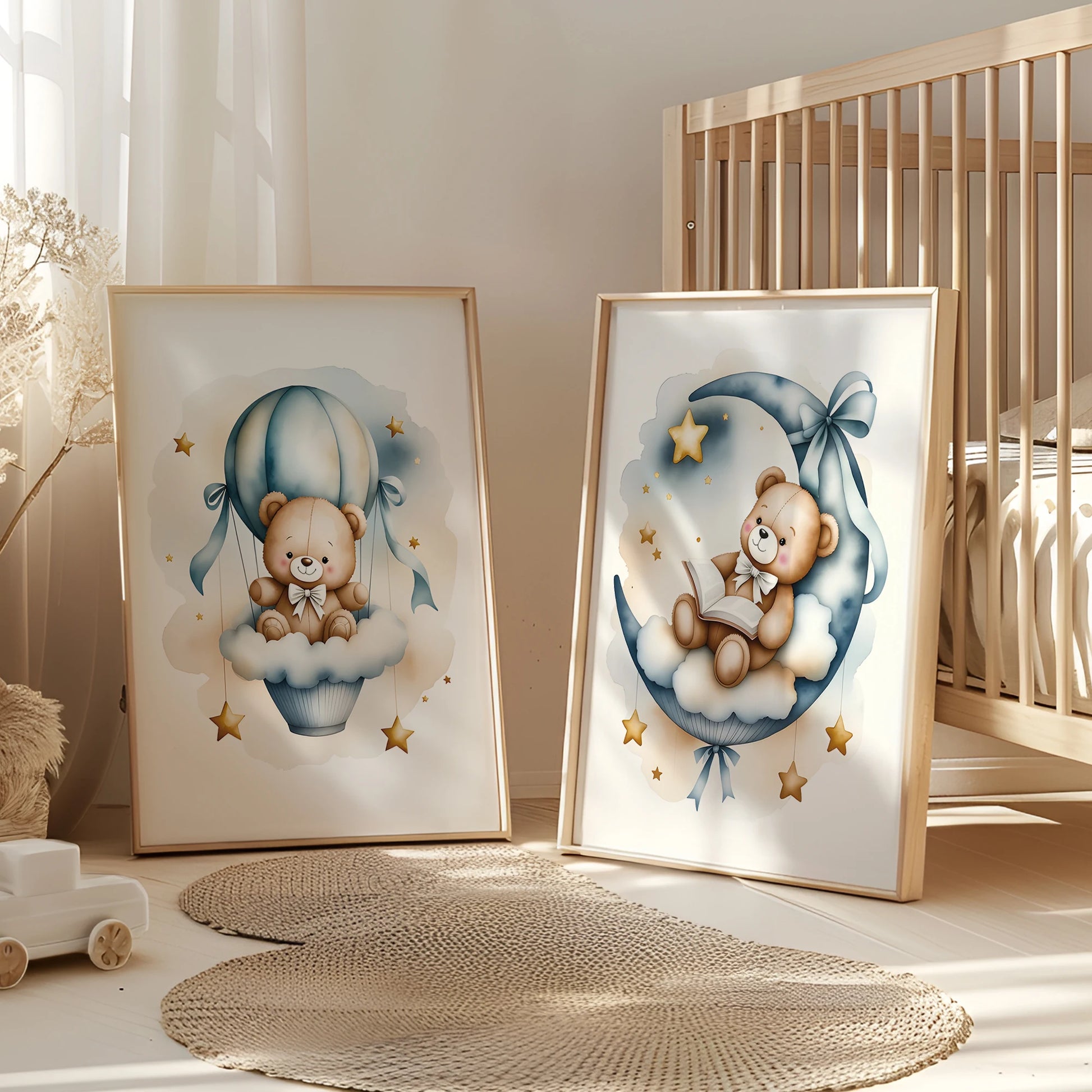 3pcs Modern,Cartoon Blue Dreamy Bear Wall Art Print Canvas Painting Poster Picture For Living Room,Bedroom,Kids Room Home Decor Peaceful Pleasures Health and Wellness