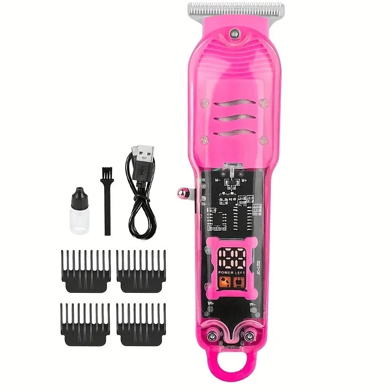 Transparent Electric Hair Clipper – USB Rechargeable Men's Trimmer