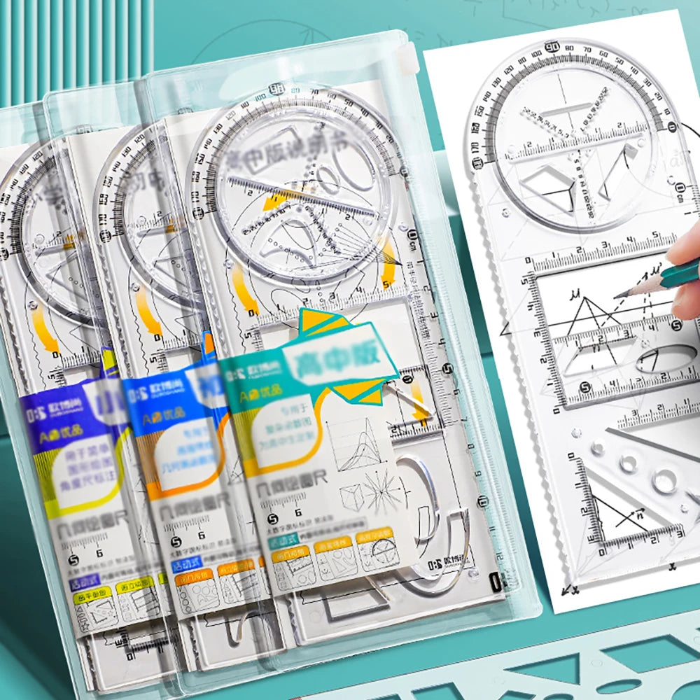 Multi Functional Drawing Ruler Student Rotatable Mathematical