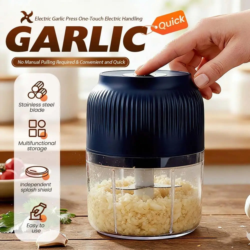 300ml Capacity Electric Garlic Chopper, Mini Portable Veggie Cutter, 4 Sharp Stainless Steel Blades Mini Electric Food Chopper, Compact Size, Easy to Clean, One-Touch Operation (Blue) Peaceful Pleasures Health and Wellness