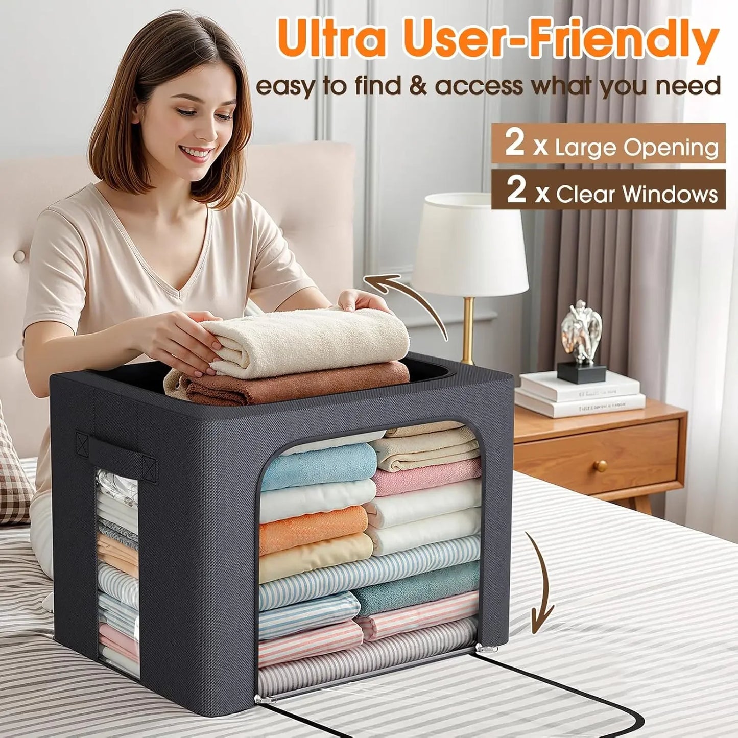 4-Pack Foldable Storage Bins with Metal Frame, 40L Clear Window Boxes, Top & Front Zippers for Closet Bedroom Organization Peaceful Pleasures Health and Wellness