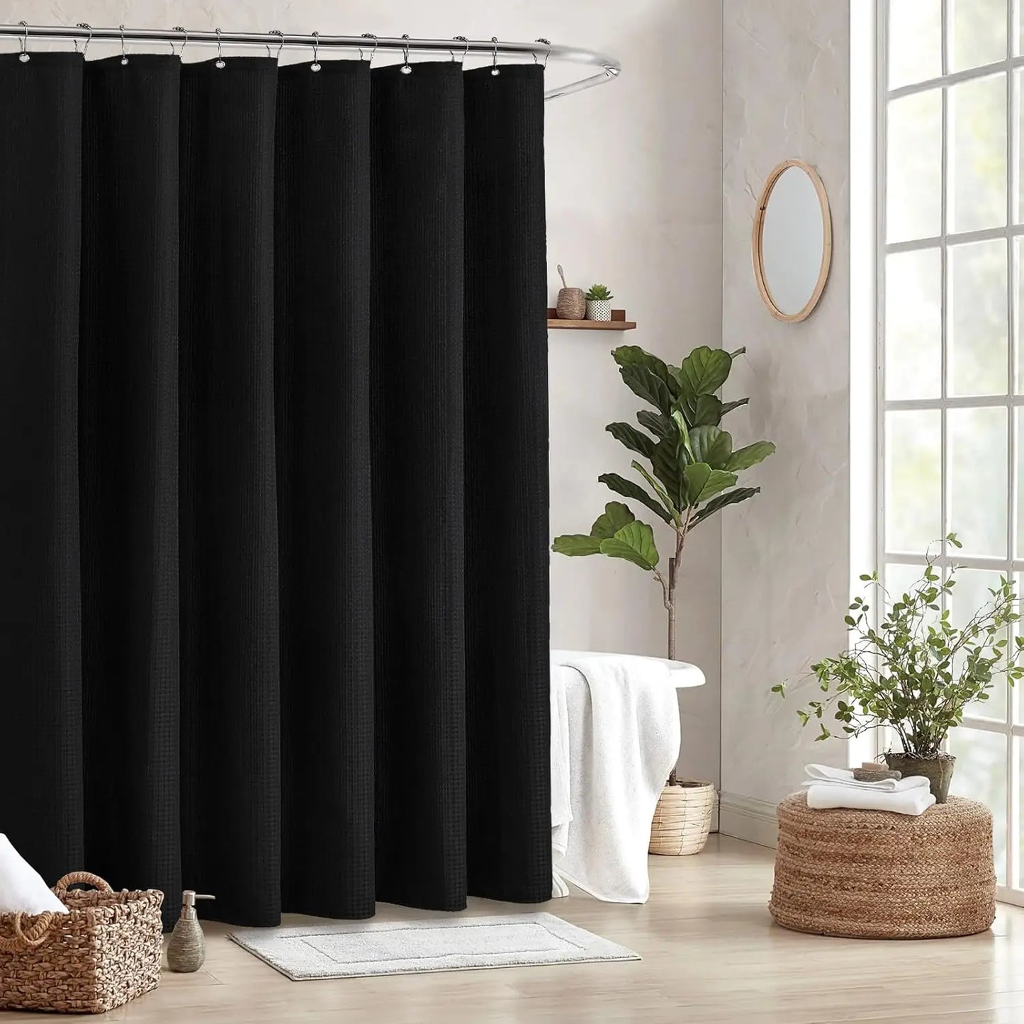 Waffle Shower Curtain 180x180cm + 12 Metal Hooks | Waterproof