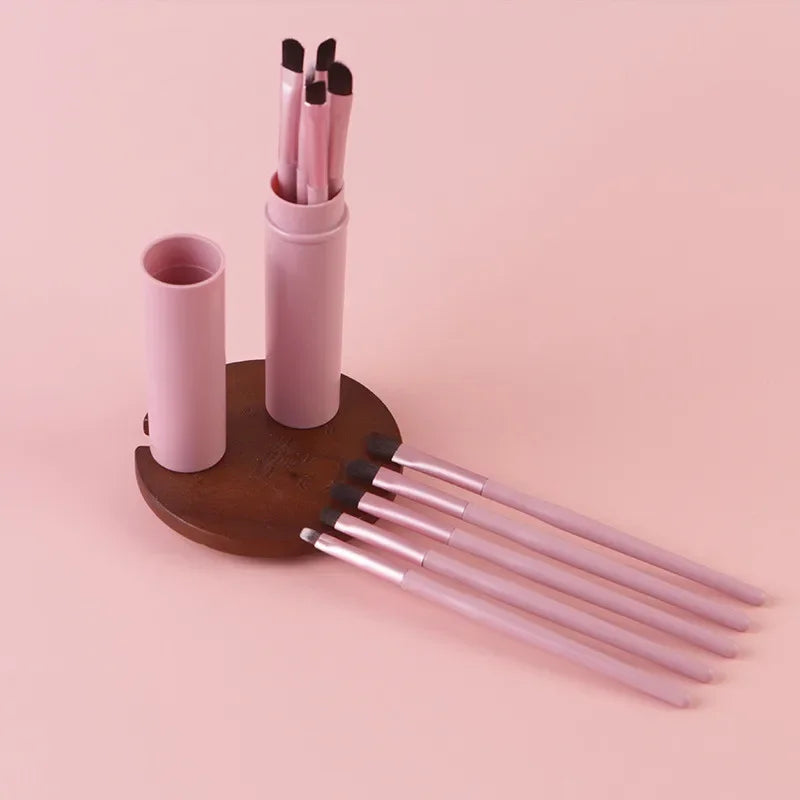 5-Piece Portable Makeup Brush Set with Barrel | Eye, Lip & Brow