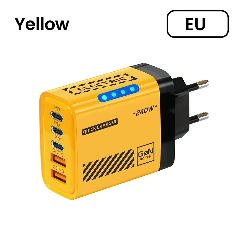 5-Port 240W GaN USB-C PD Fast Wall Charger | QC 3.0