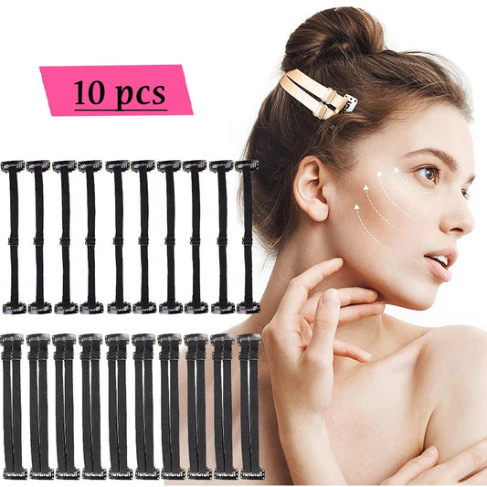 10 Pcs Magic Eye Pulls Elastic Band Adjustable Single/Double Tighten Foxy Eyes Lift Eyebrow With Bb Clips Elastic Eyes Lift Band Peaceful Pleasures Health and Wellness