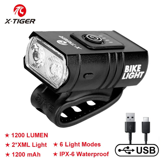 X-TIGER 1200LM USB Rechargeable Bike Headlight | IPX6 Waterproof Bicycle Headlight Oasis Select