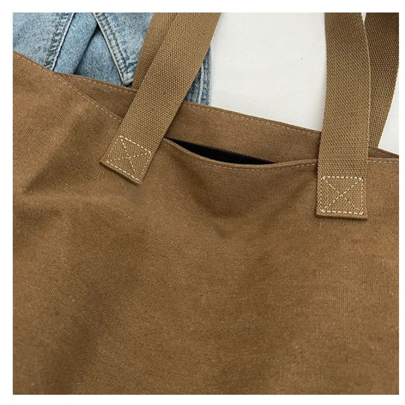 Women's Canvas Tote Bag – Spacious Zipper Shoulder Bag
