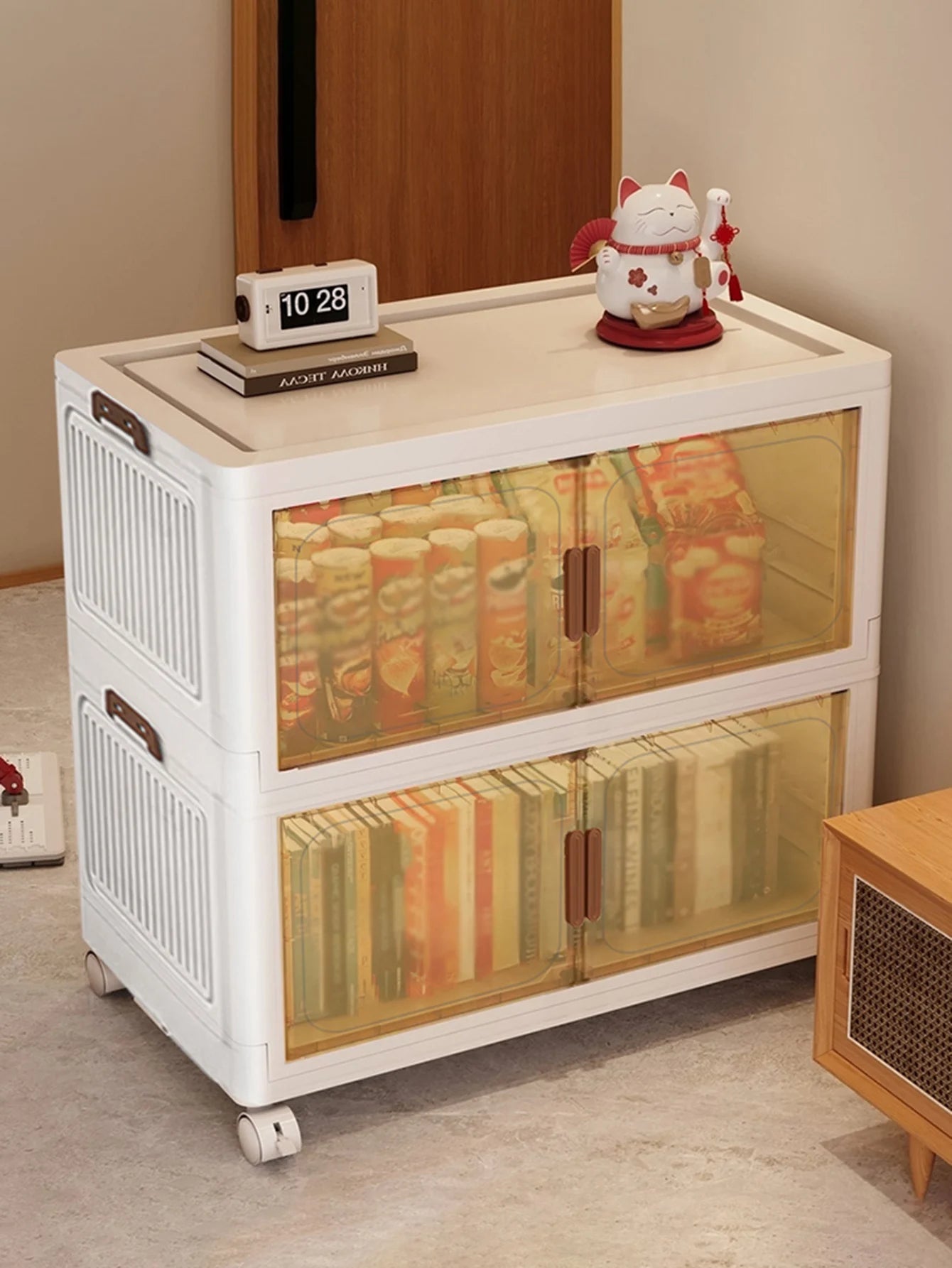 Stackable Storage Bins with Lids, Wheels & Folding Design Peaceful Pleasures Health and Wellness
