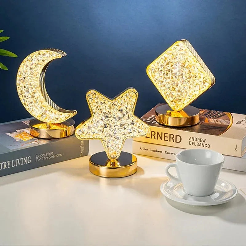 Bedroom Crystal Touch Dimming Night Light Girls Room Home Decor Aesthetics USB Bedside LED Ambient Table 3D Moon Lamp Peaceful Pleasures Health and Wellness