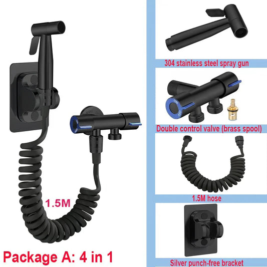 Handheld Bidet Sprayer Set Stainless Steel Spray Gun Shower Bathroom Toilet Bidet Faucet Sprayer Nozzle Home Self Cleaning Peaceful Pleasures Health and Wellness