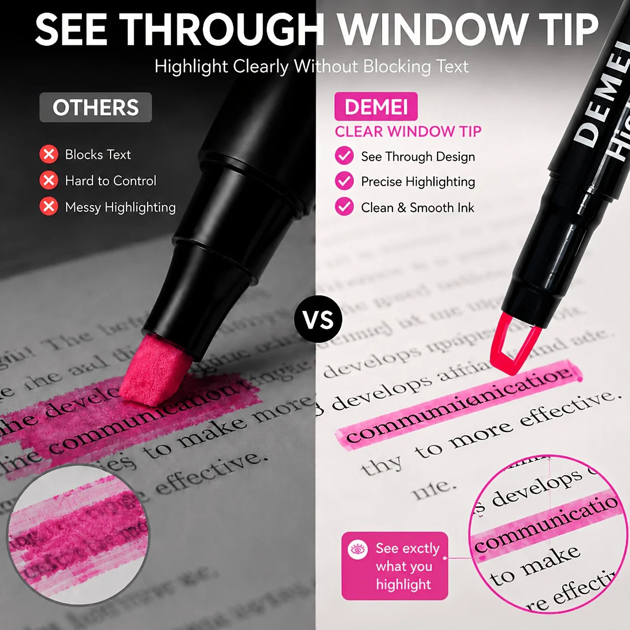 Transparent Highlighter Window Pen Tip Soft Grip Anti Bleeding Ink
