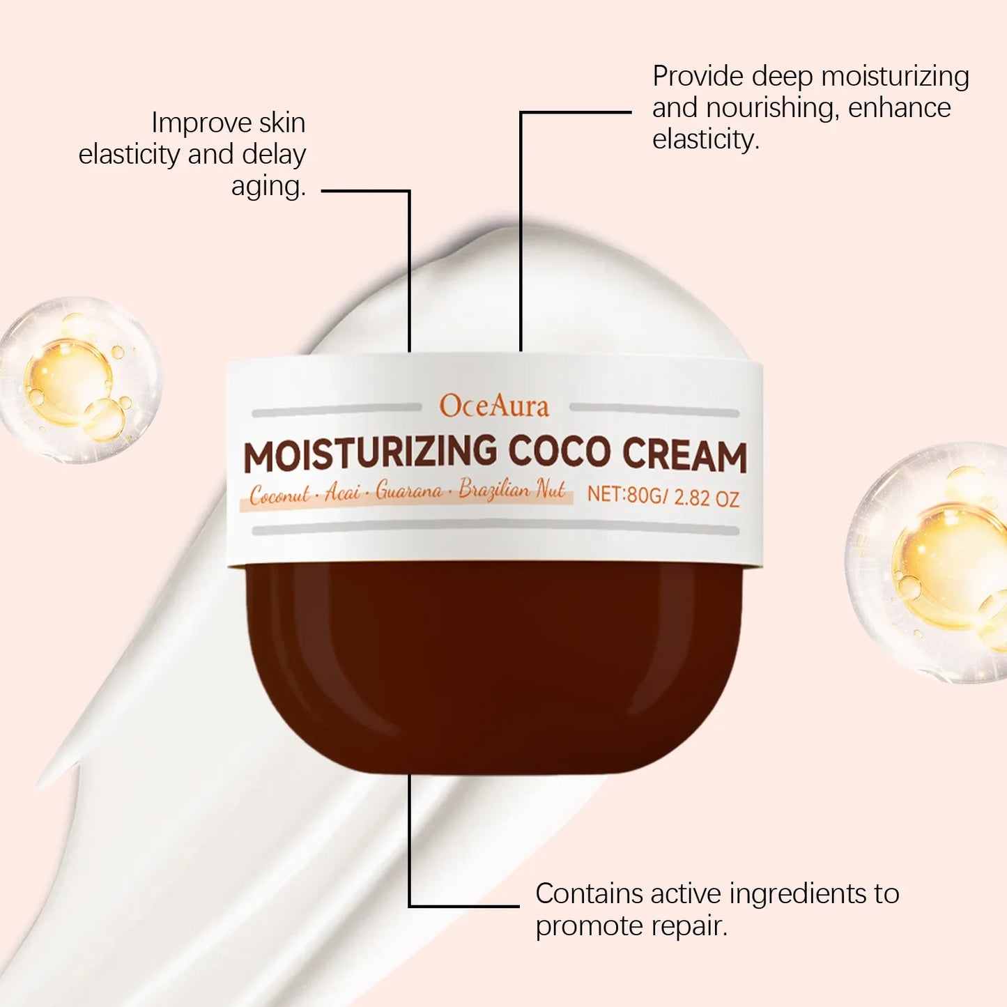 OCEAURA Coconut Oil Body Moisturizing Cream 80g | Firm Skin