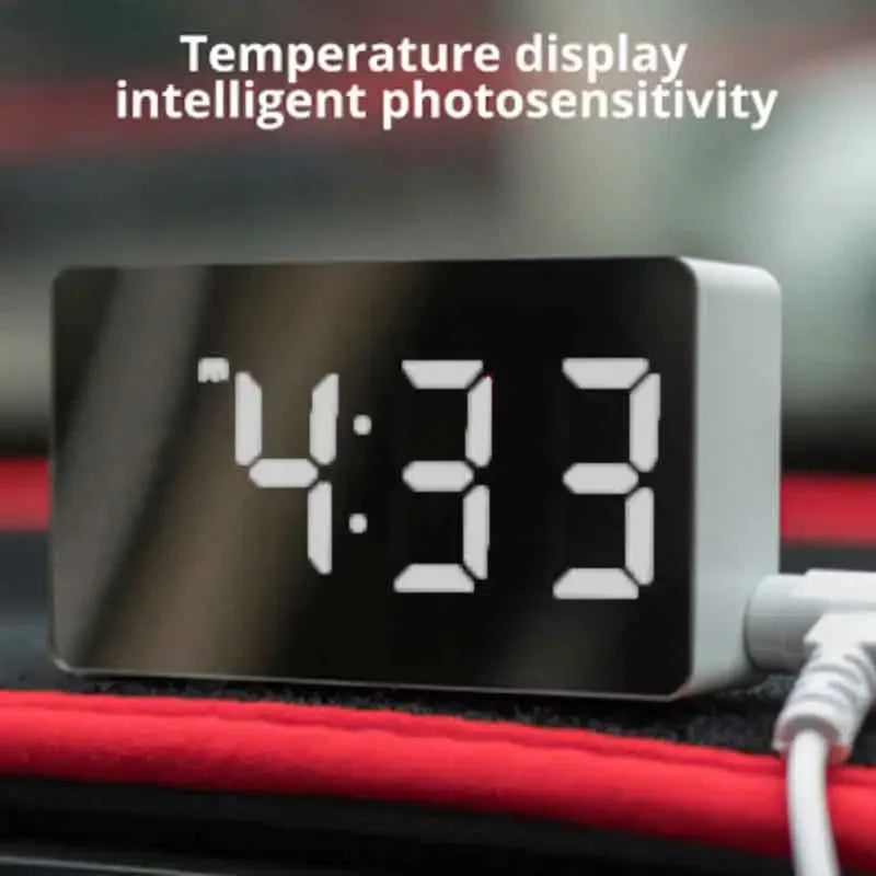 1Pc White LED Mirror Table Clock Snooze Display Time Night Light Desktop USB Alarm Clock Home Decor Peaceful Pleasures Health and Wellness