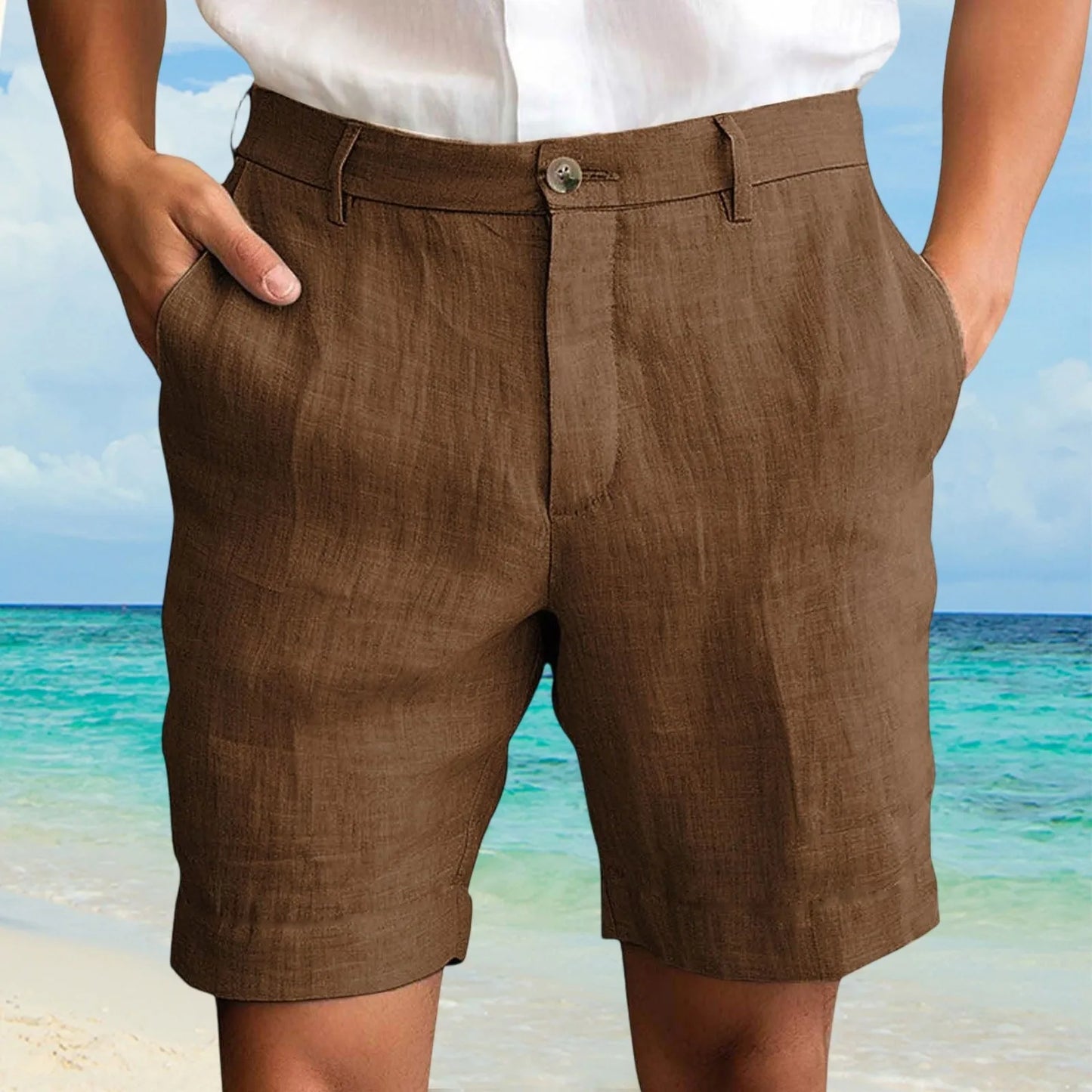 Summer Cotton Linen Shorts for Men Solid Casual Button Pocket Beach Shorts Men's Comfortable Simple Vacation Leiture Pants Peaceful Pleasures Health and Wellness Coffee XXL