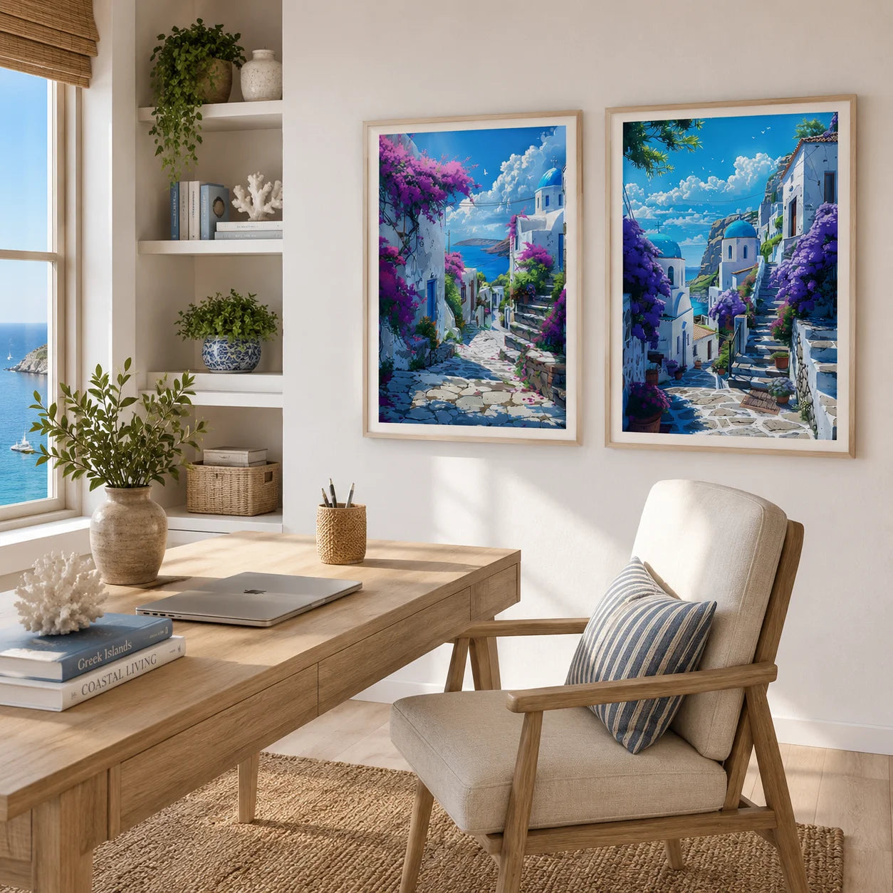 Santorini Greece Canvas Wall Art | Nordic Landscape Print Canvas Wall Art Peaceful Pleasures Health and Wellness