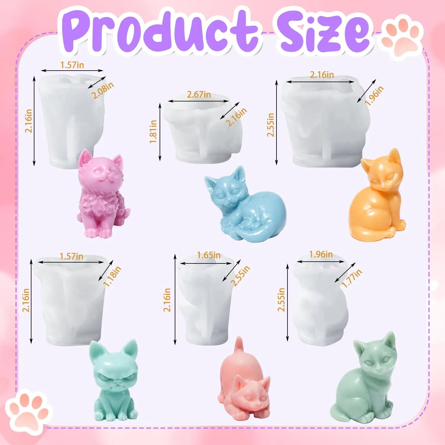 6 Pcs Mini Cat Silicone Molds 3D Cute Kitten Resin Candle Soap Mold for DIY Craft Home Ornament Gift Party Decoration Peaceful Pleasures Health and Wellness