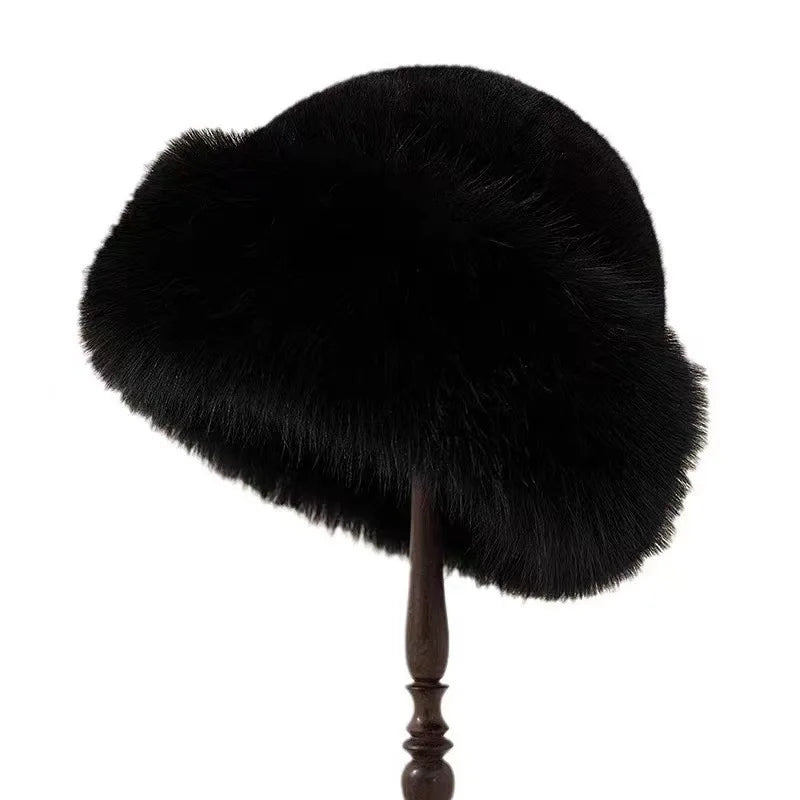 1pc Winter Thicken Faux Fur Fisherman Hat for Women, Windproof Snowproof Pilot Hat, Ear Protection Cap for Outdoor Riding Skiing Peaceful Pleasures Health and Wellness Black