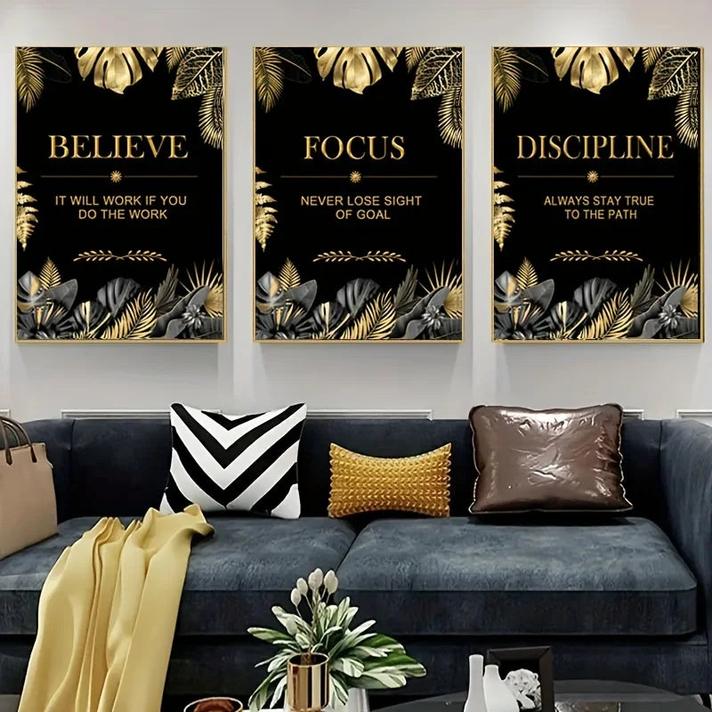 3pcs Luxury Art Canvas Wall Art Poster Believe Focus Discipline Motivation Inspirational Quote Poster Modern Home Decor Unframed Peaceful Pleasures Health and Wellness