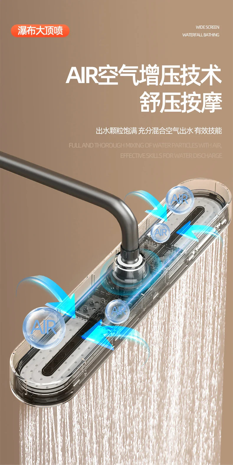 19" Luxury Rainfall Shower Head | 3 Mode High Pressure Water Saving