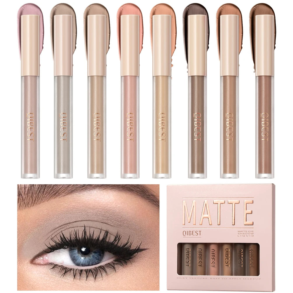 QIBEST 8 Color Matte Liquid Eyeshadow Set Long Lasting Waterproof Eye Shadows Quick-drying Nude White Eyeshadow Makeup Cosmetics Peaceful Pleasures Health and Wellness