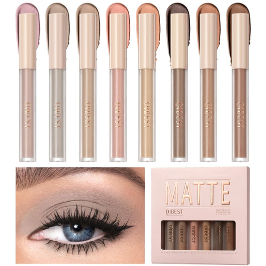 QIBEST 8 Color Matte Liquid Eyeshadow Set Long Lasting Waterproof Eye Shadows Quick-drying Nude White Eyeshadow Makeup Cosmetics Peaceful Pleasures Health and Wellness