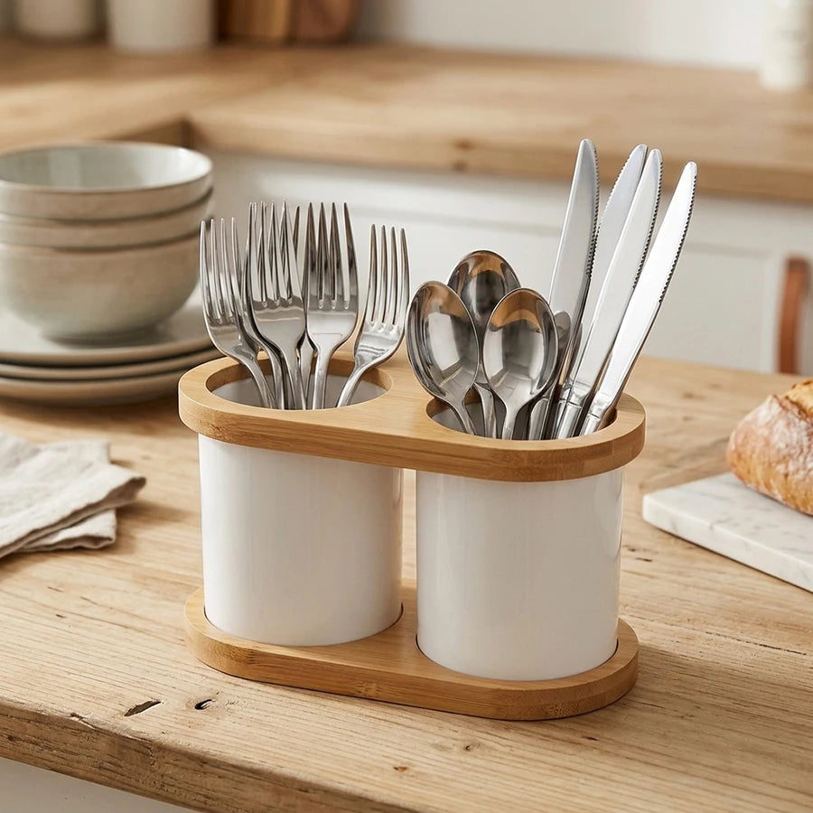 Silverware & Utensil Organizer Box – Cutlery Flatware Holder for Spoons, Knives, Forks & Makeup Brushes