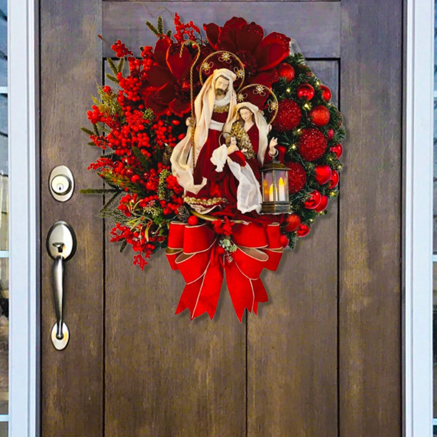Christmas Wooden Hanging Sign Christmas Hanging Sign Sacred Xmas Wreath Decor for Front Door Window Wall Peaceful Pleasures Health and Wellness