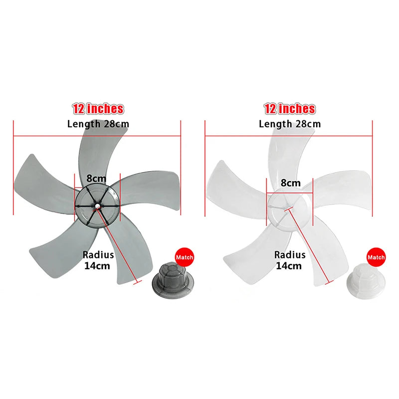 12-Inch 5-Blade Replacement Fan Blade with Nut Cover | Pedestal & Desk