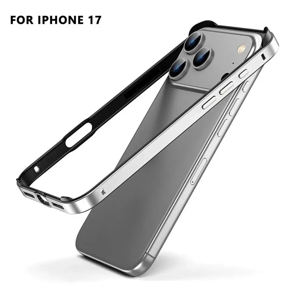 Luxury Alloy Metal Bumper Phone Case For iPhone 17 Air 17 Pro Max 17 Pro Silicone Lining Corner Pads Anti Collision Frame Peaceful Pleasures Health and Wellness sliver 17