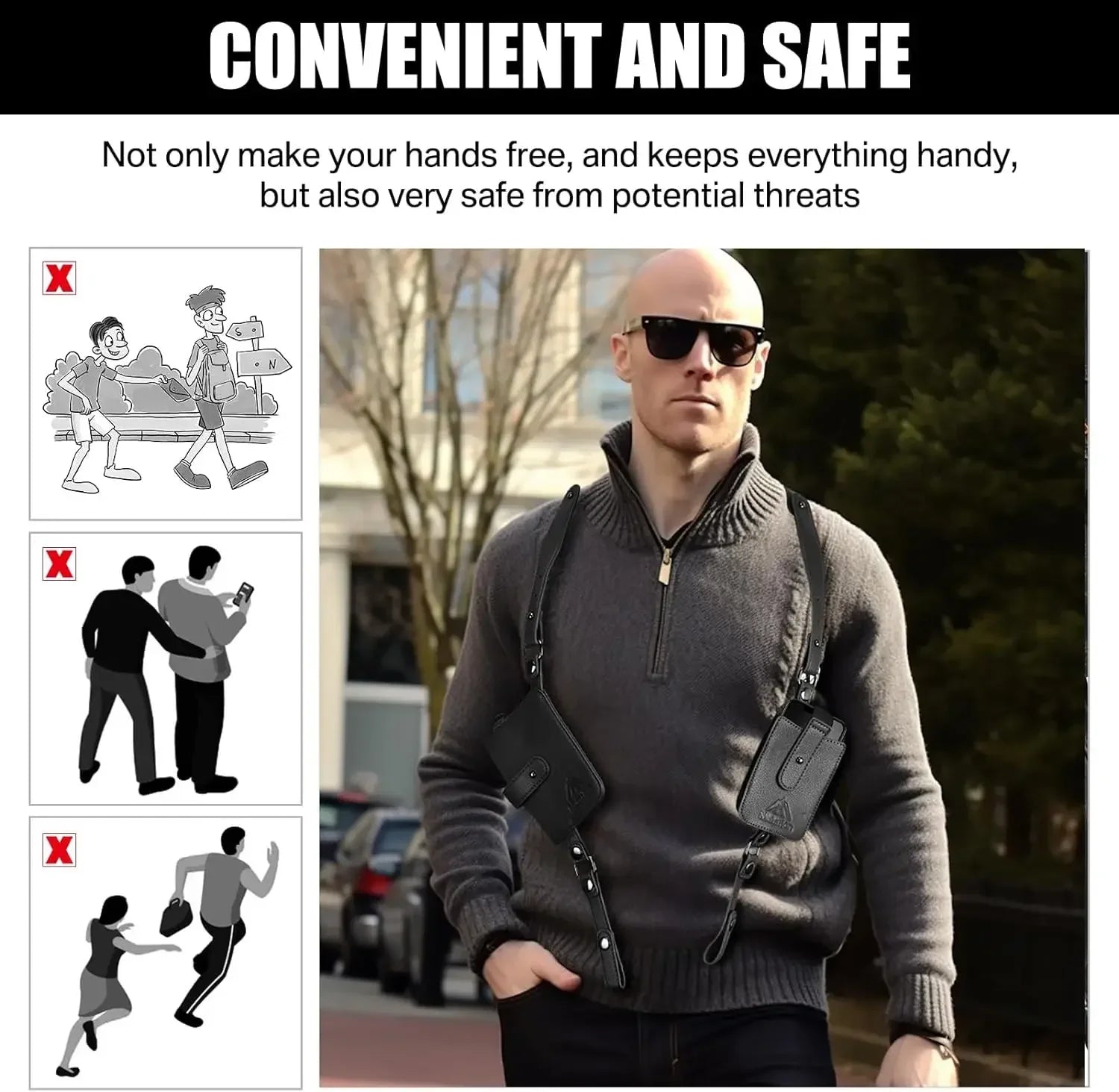 PU Leather Anti-theft Chest Bag Multifunction Tactical Gun Bag Holster Pistol Handgun Phone Pouch Wallet Underarm Shoulder Bag Peaceful Pleasures Health and Wellness