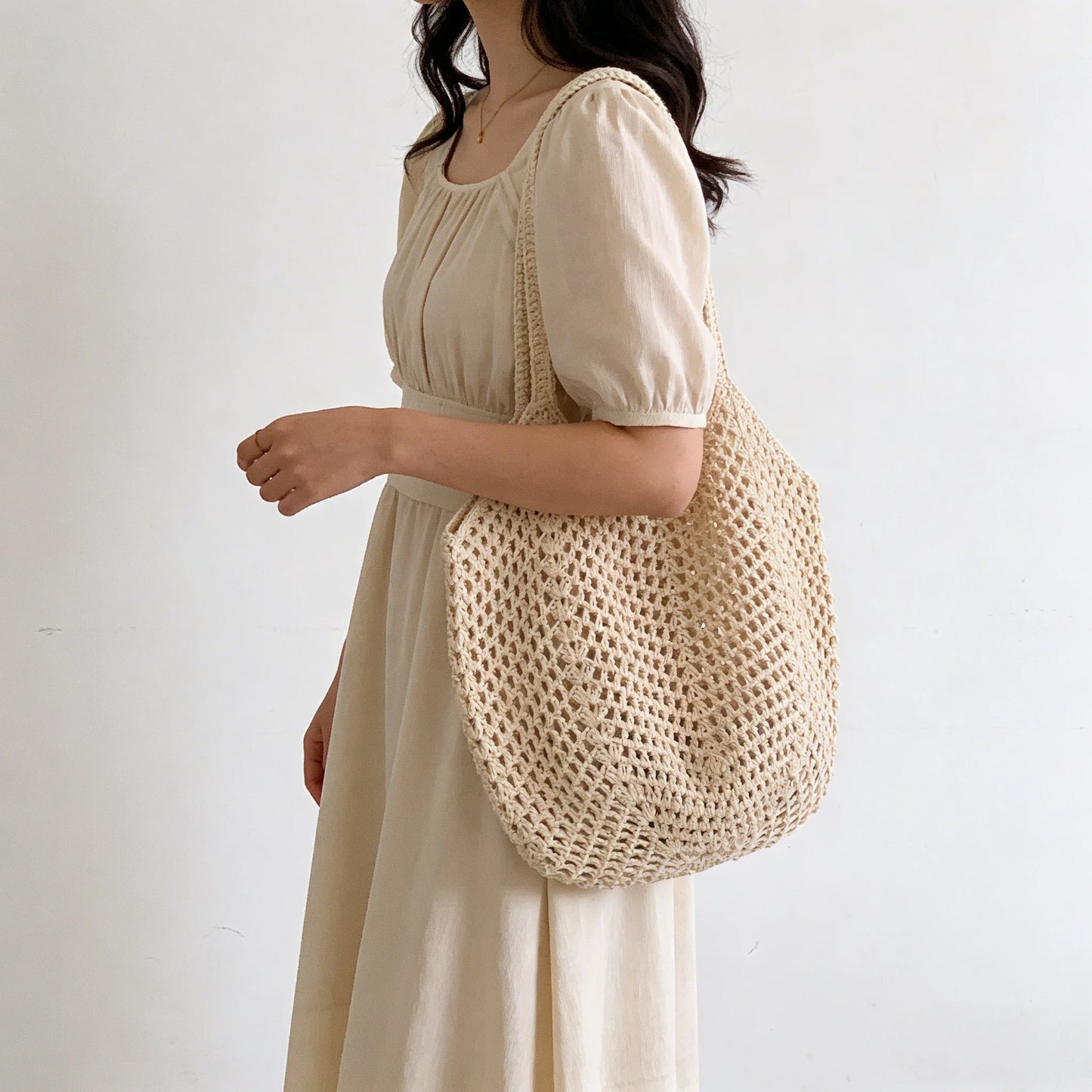 Women's Mesh Straw Beach Tote Bag – Foldable Summer Bag Beach Tote Bag Peaceful Pleasures Health and Wellness