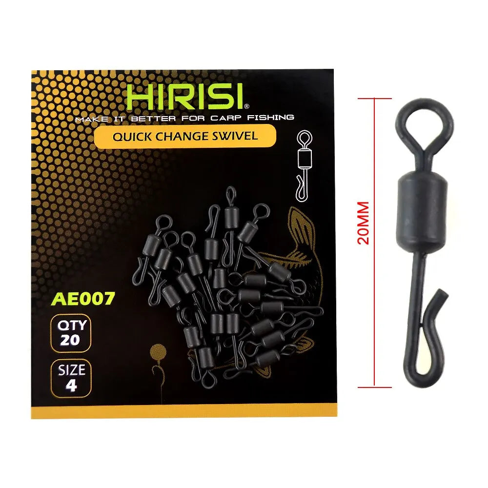 HIRISI 20Pcs Matt Black Quick Change Carp Fishing Swivel Kit, Durable Terminal Tackle for Carp Rig Fishing Accessories Peaceful Pleasures Health and Wellness AE007-4