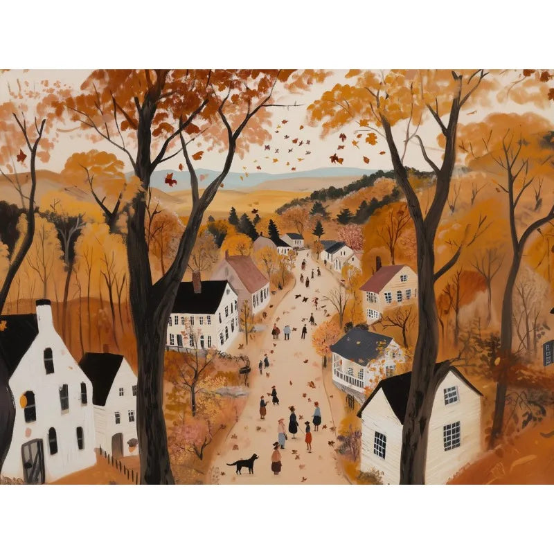 Halloween Ghost Town Canvas Wall Art | Whimsical Fall Print